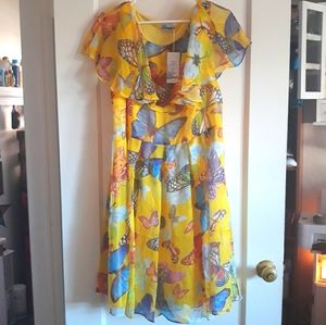 Yellow Butterfly Print Midi Dress